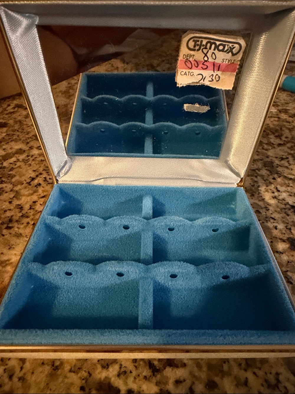 Vintage Blue Velvet Interior Jewelry Box with Mirror